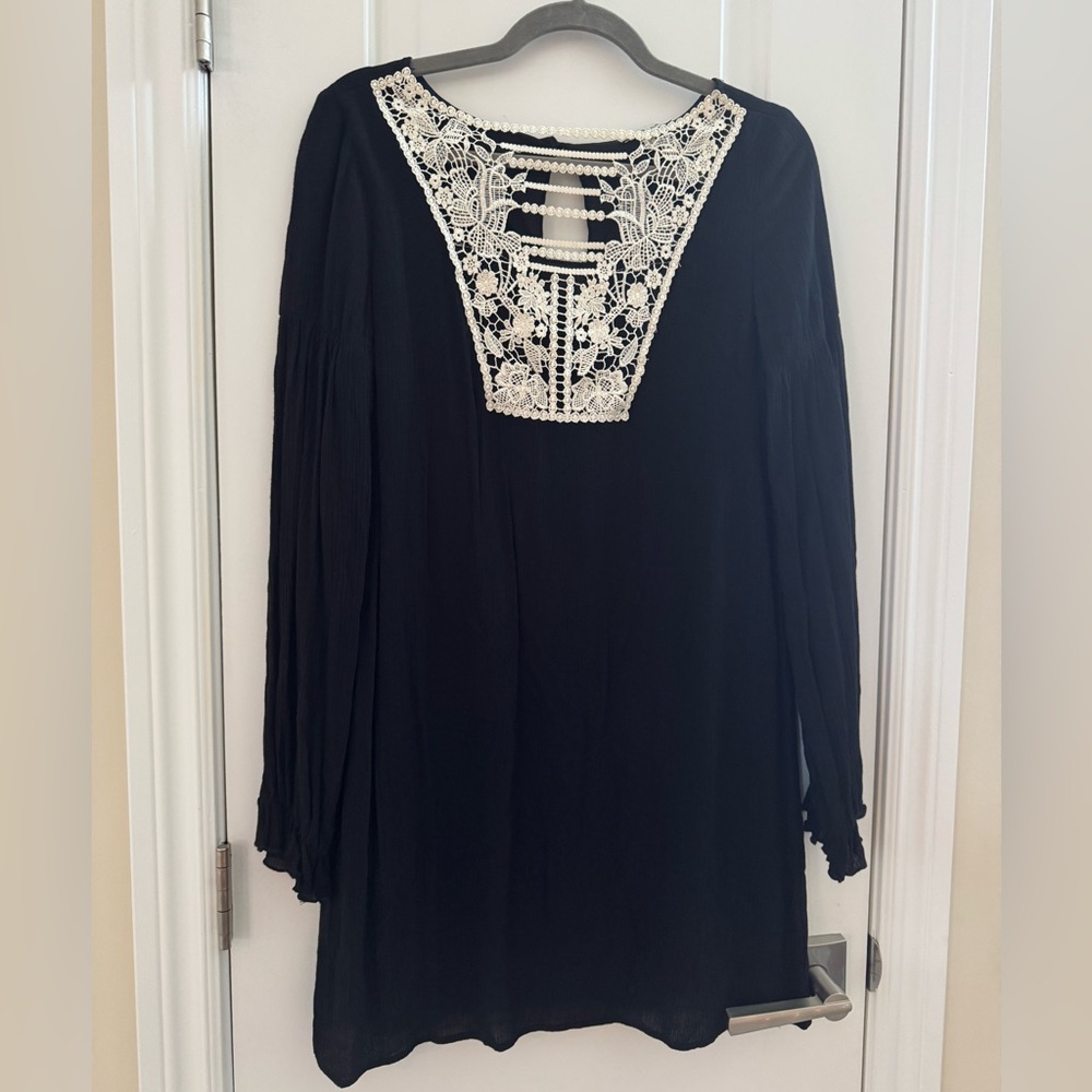 VTG Charlotte Russe dress M black balloon sleeve Lace Crochet Boho Whimsigoth